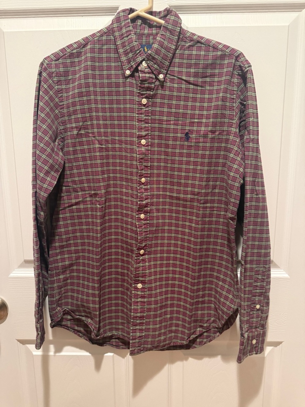 Ralph Lauren Men's Plaid Button-Down Shirt - Burgundy/Green